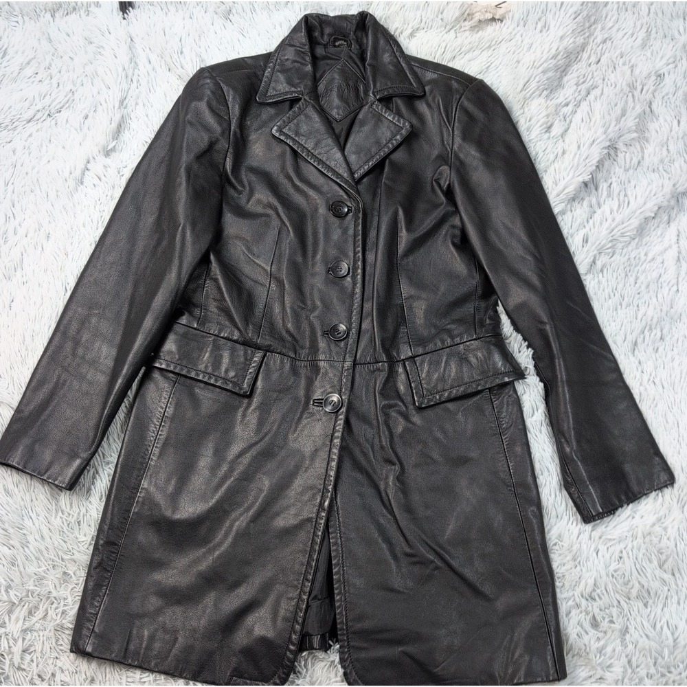 Vintage Jacqueline Ferrar Jacket Womens S Black Leather Coat Softshell Button Up